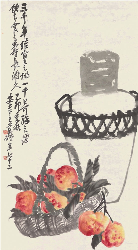 吳昌碩 桃宴酒壇圖軸